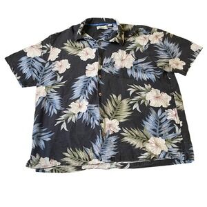 Caribbean Pure Silk‎ Hawaiian Shirt Mens XL Floral Tropical Button Up Camp